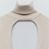 Lantern Sleeve Cutout Cropped Knit Sweater