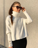 High Pile Collar Bead Buckle Button Knit Sweater